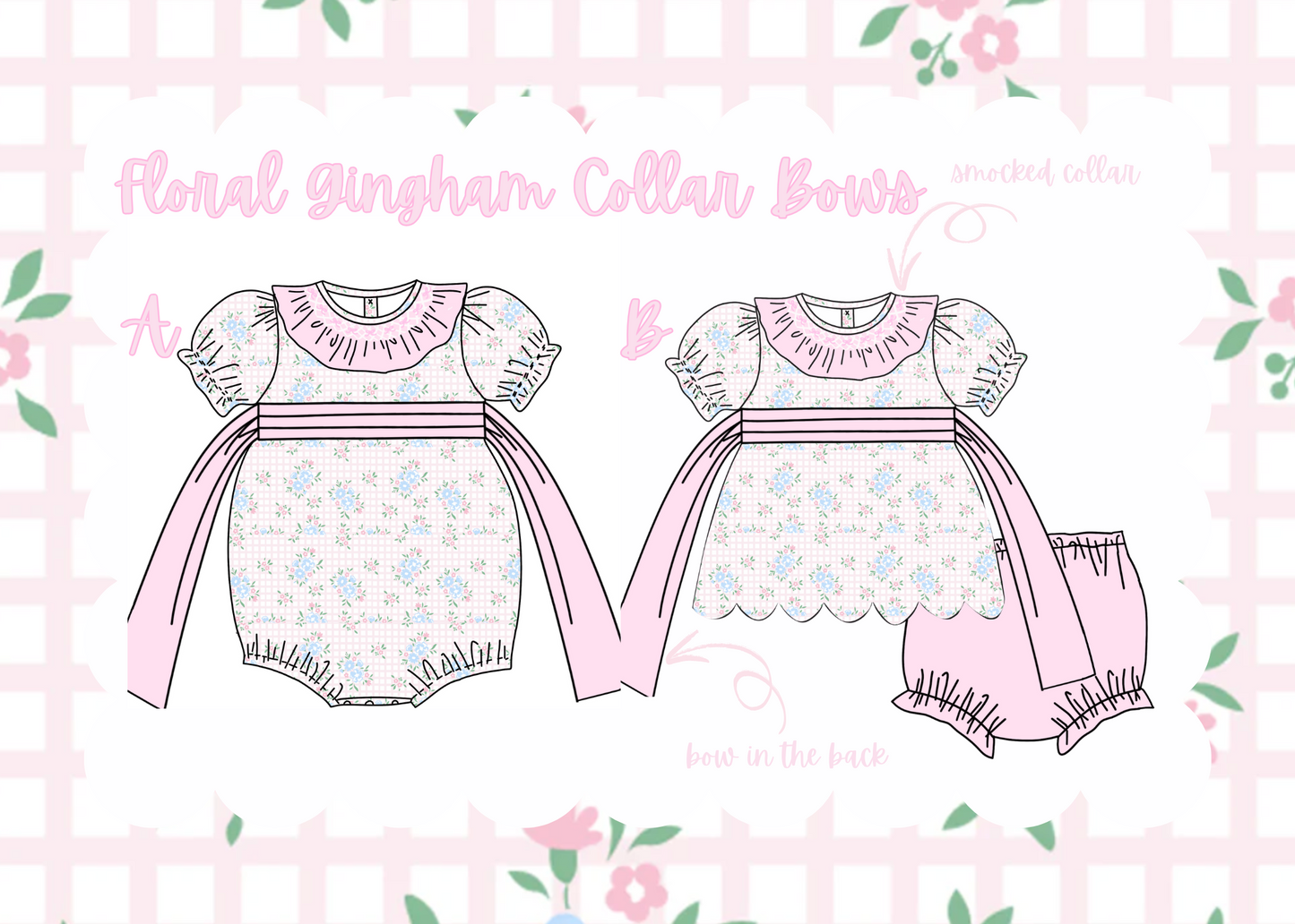 Floral Gingham Collar Bows Bubble