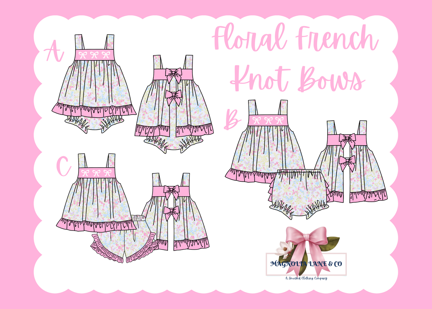 Girl's Floral French Knot Bows: Bloomer Set