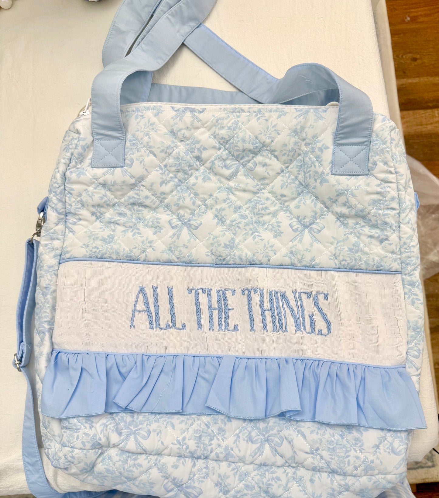 Blue Bow Toile All the Things Tote - "ALL THE THINGS"