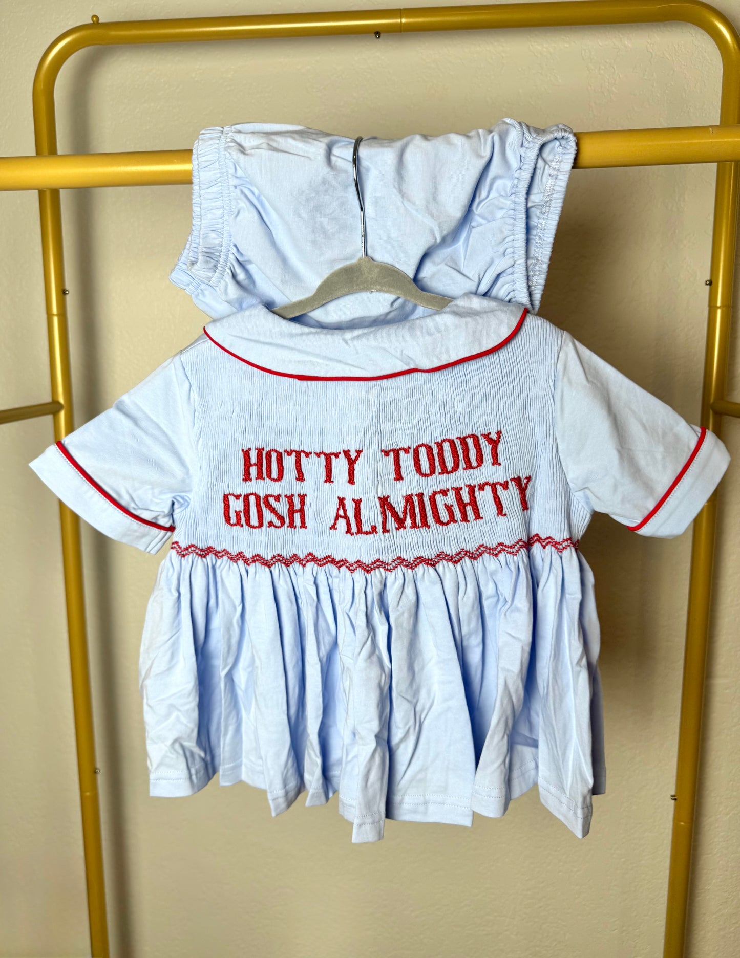 Boy's Blue & Red Tiny Tailgater Shorts Set - "HOTTY TODDY GOSH ALMIGHTY"