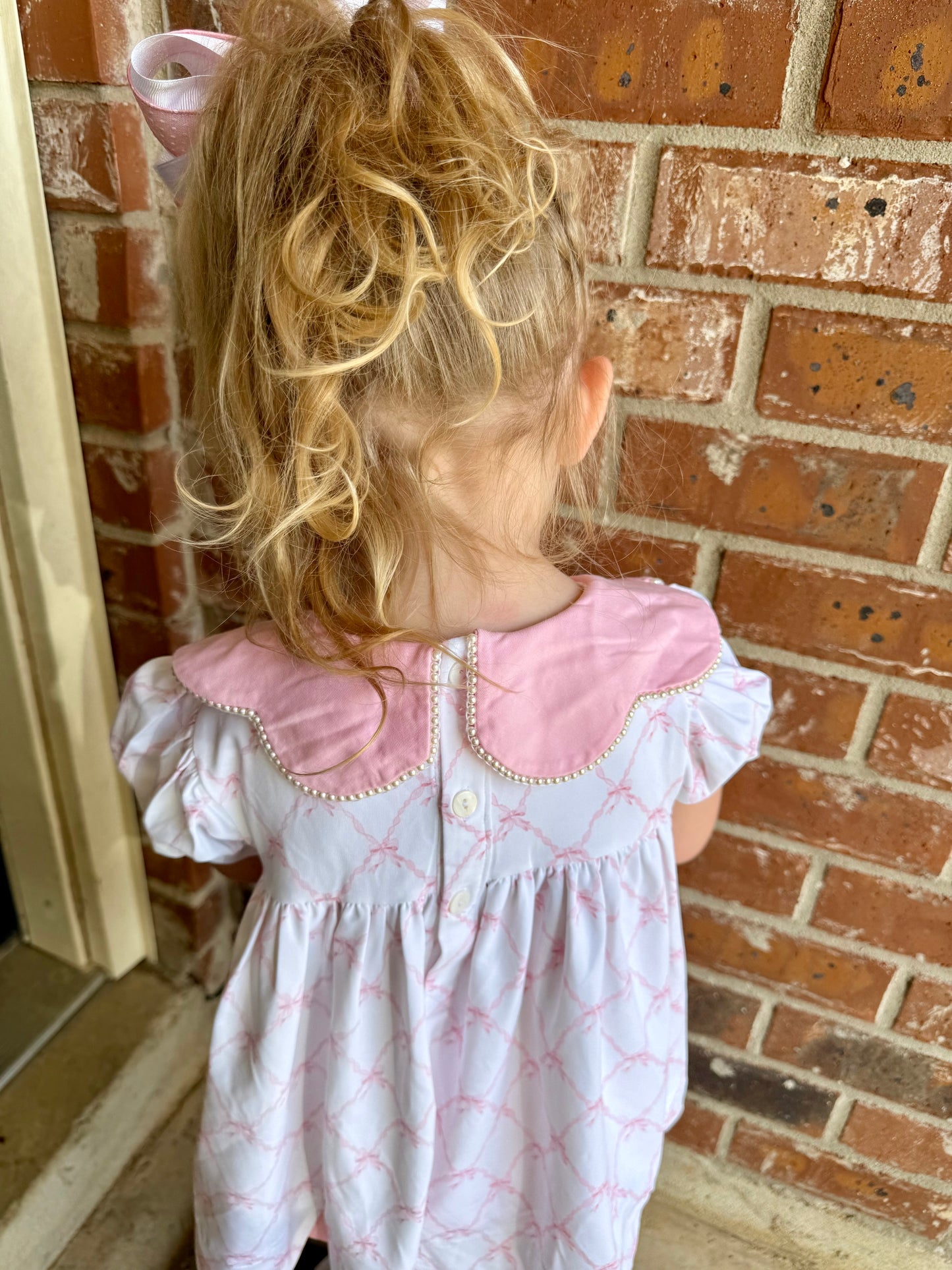 Pink Bow Trellis Pearl Name Bloomer Set - "MISS PRISS"