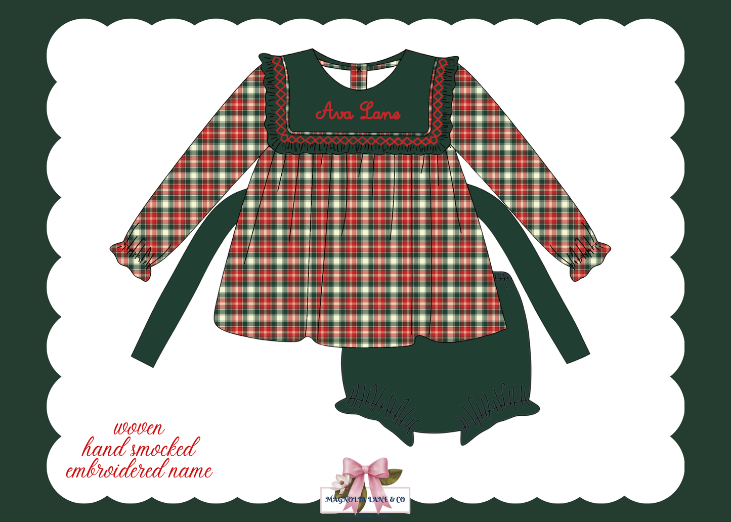 PO26: Christmas Plaid: Girl’s Bloomer Set/Dress (ETA: October)
