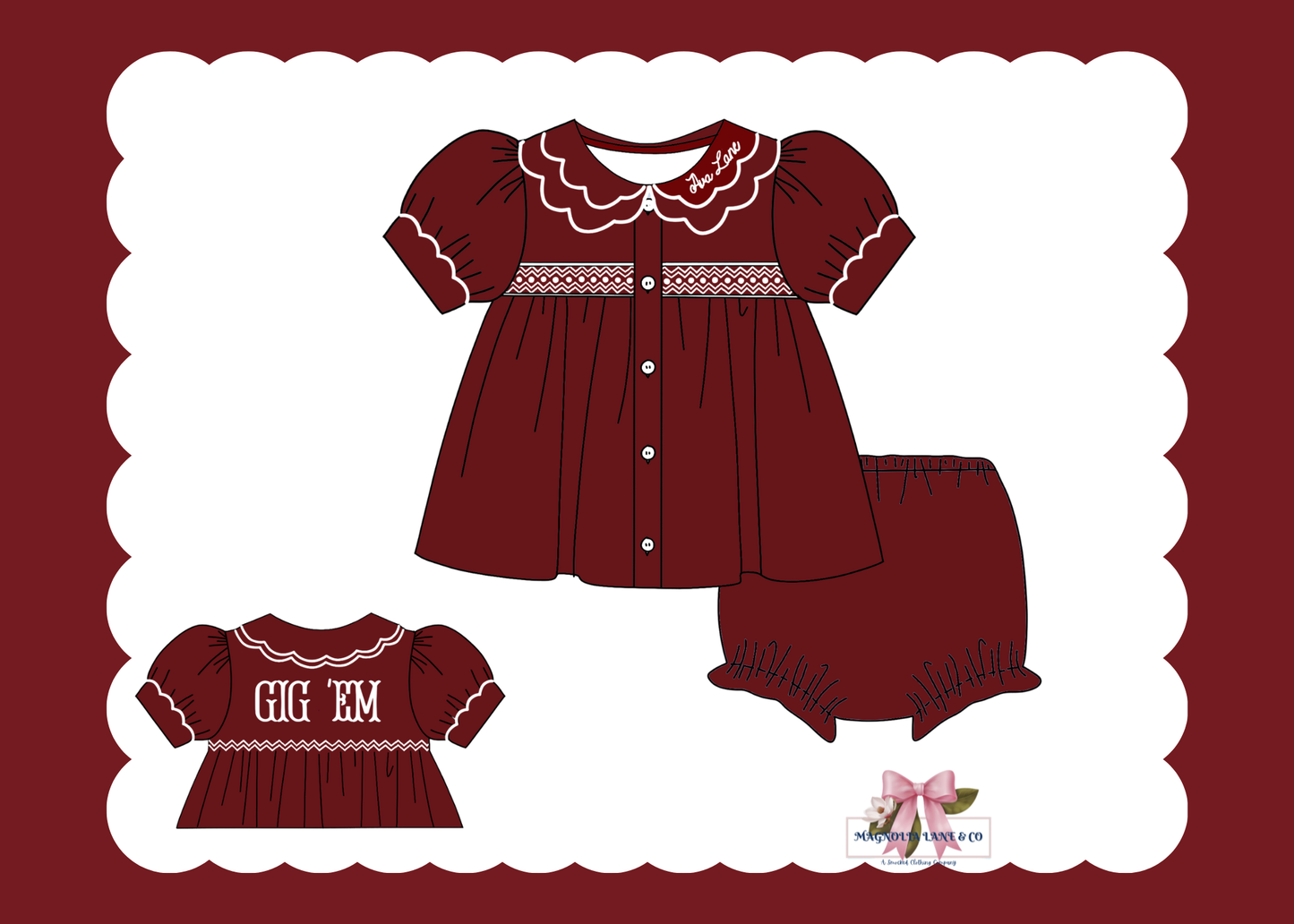 PO23: Girl’s Maroon & White Tiny Tailgaters Bloomer Set/Dress