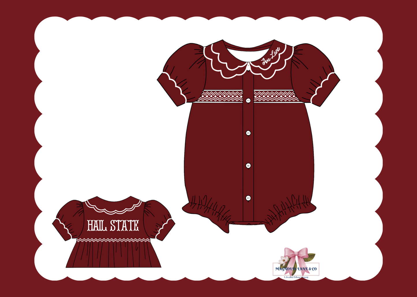 PO23: Girl’s Maroon & White Tiny Tailgators Bubble