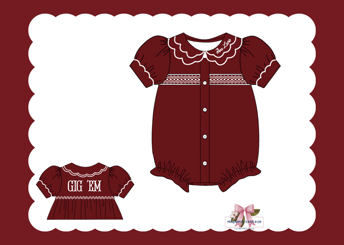 PO23: Girl’s Maroon & White Tiny Tailgators Bubble