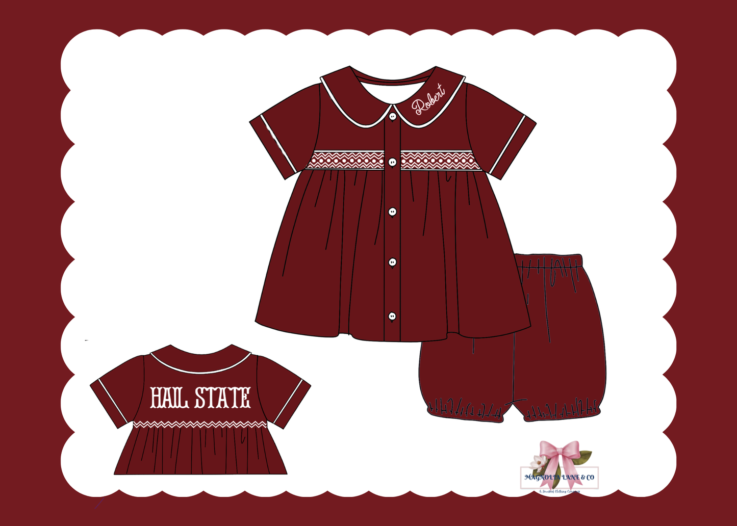 PO23: Boy’s Maroon & White Tiny Tailgaters Bubble Shorts Set