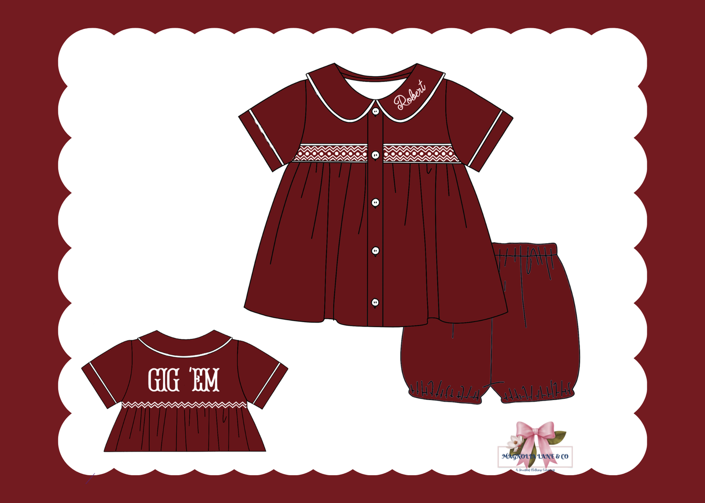 PO23: Boy’s Maroon & White Tiny Tailgaters Bubble Shorts Set