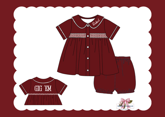 PO23: Boy’s Maroon & White Tiny Tailgaters Bubble Shorts Set