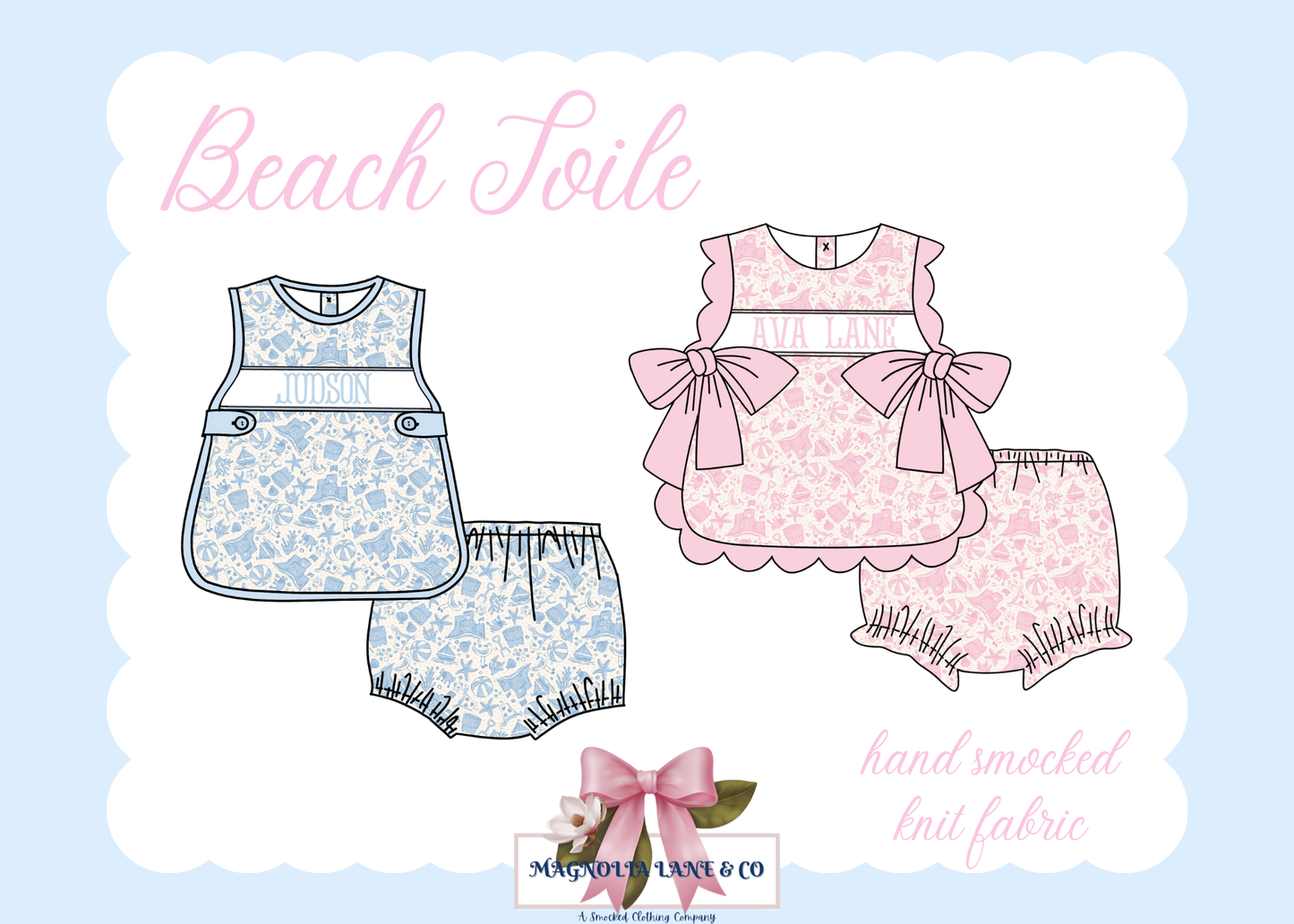 Pink Beach Toile Bloomer Set - "BEACH BABE"