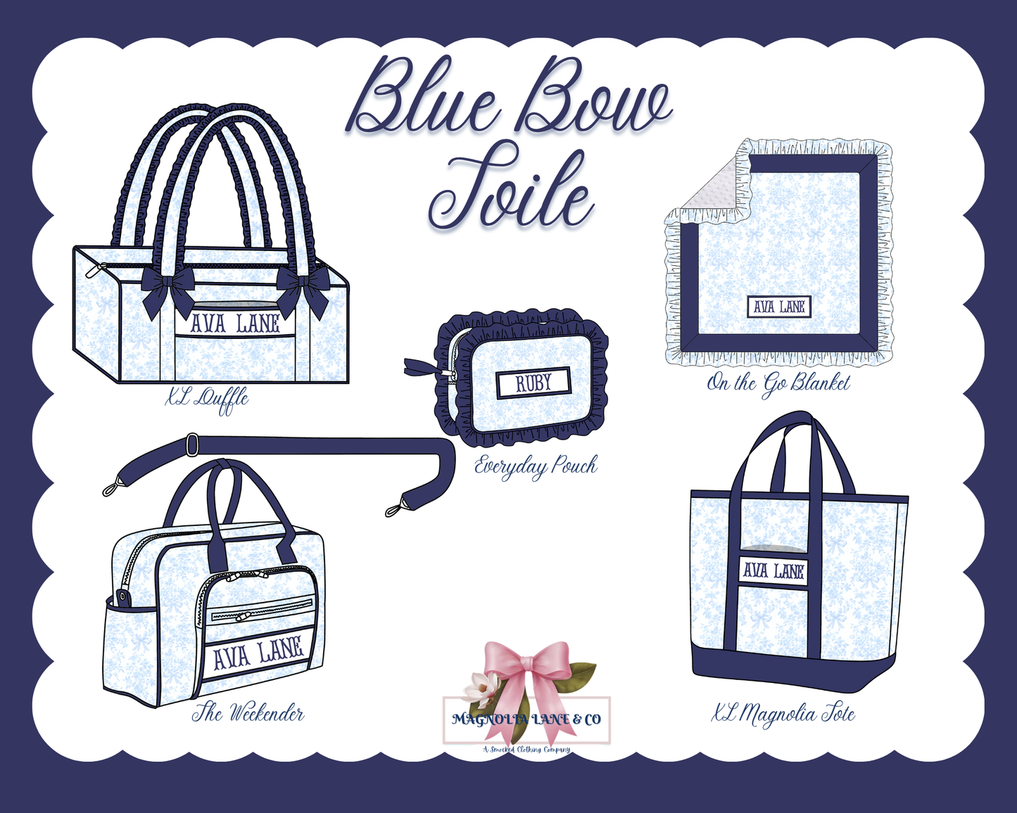 PO28: Blue Bow Toile Luggage (ETA: DECEMBER)