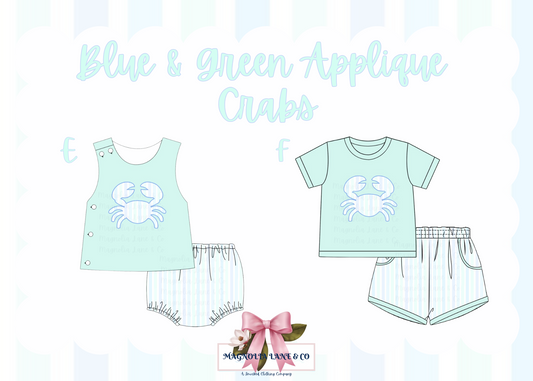 PO6: Boy's Blue & Green Applique Crabs