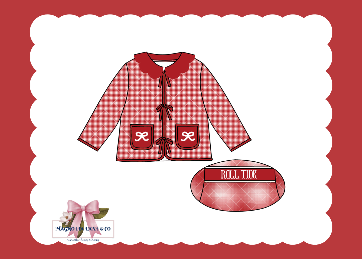 PO23: Girl's Crimson/Cardinal Red & White Quilted Pearl Jacket