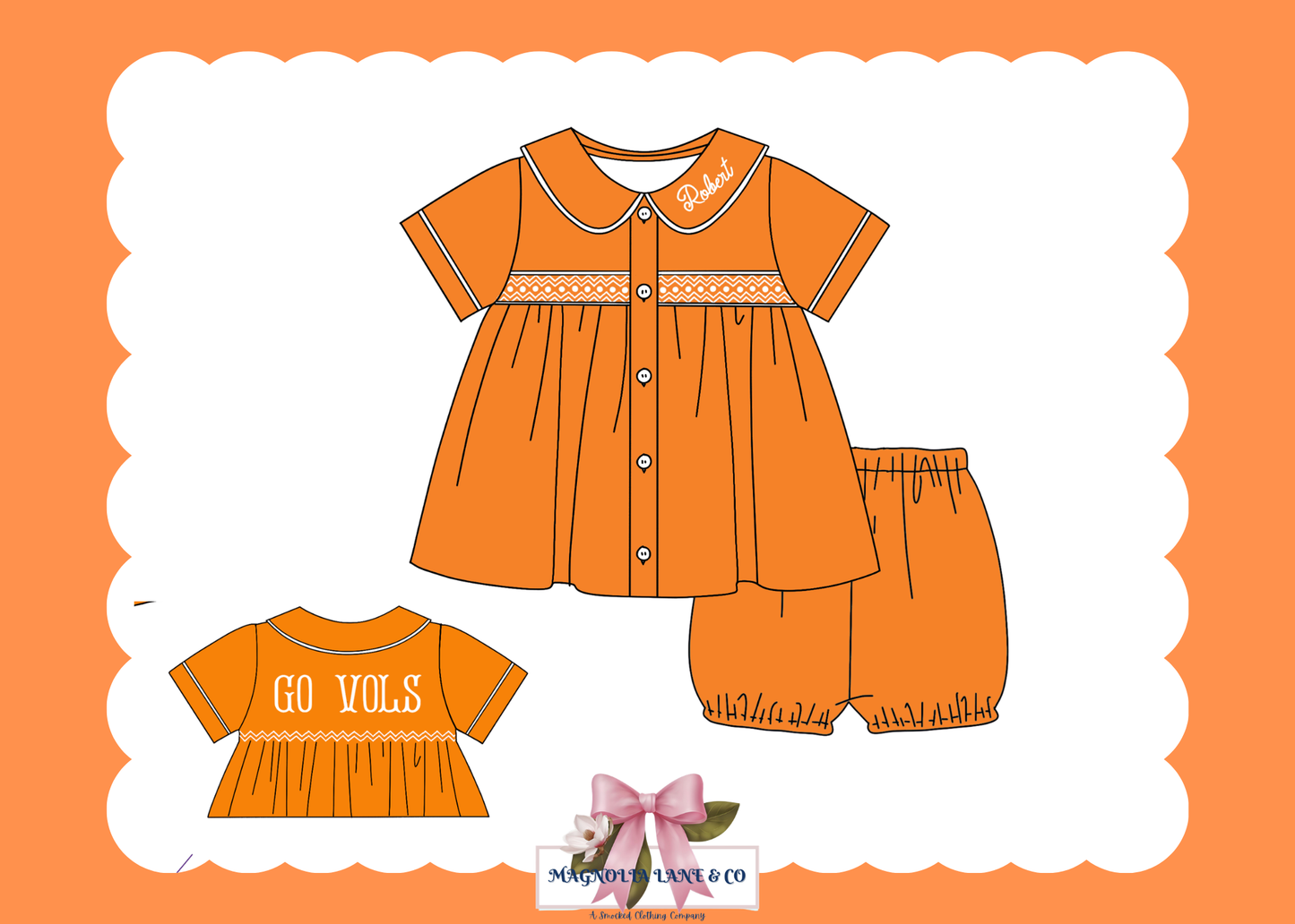 PO23: Boy’s Orange & White Tiny Tailgaters Bubble Shorts Set