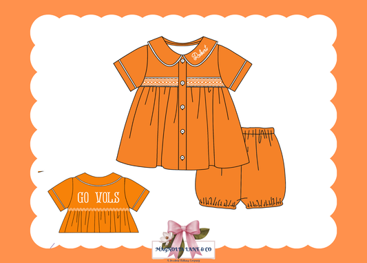 PO23: Boy’s Orange & White Tiny Tailgaters Bubble Shorts Set