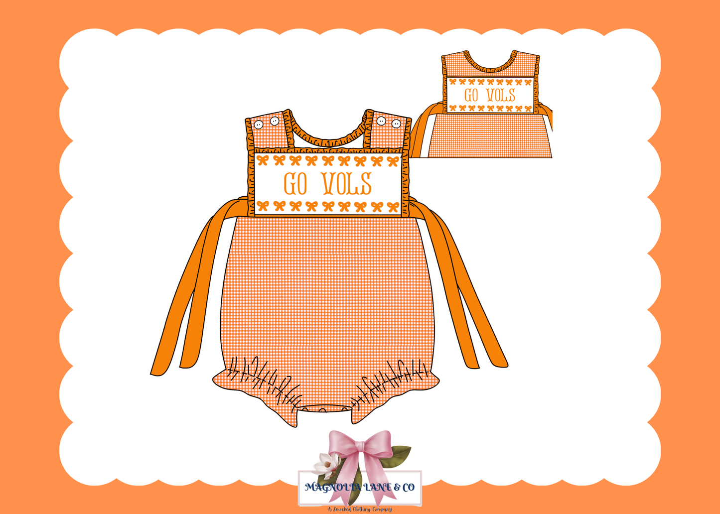 PO23: Girl’s Orange & White Gingham Game Day Bubble