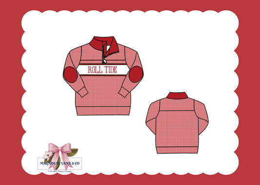 PO23: Boy's Crimson/Cardinal Red & White Smocked Pullover