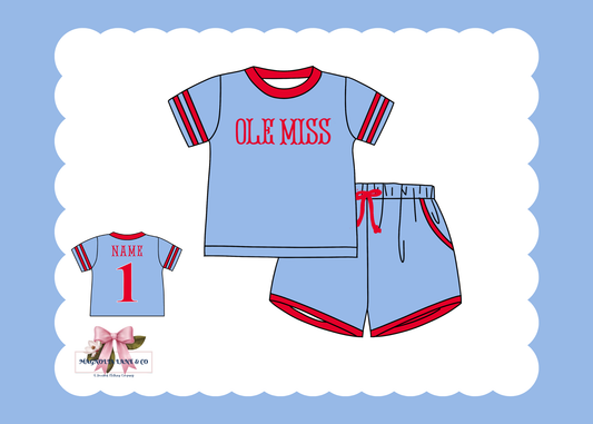 PO23: Powder Blue & Red Jerseys: Shorts Set
