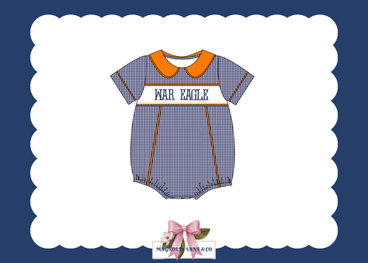 PO23: Boy’s Navy & Orange Gingham Game Day Bubble
