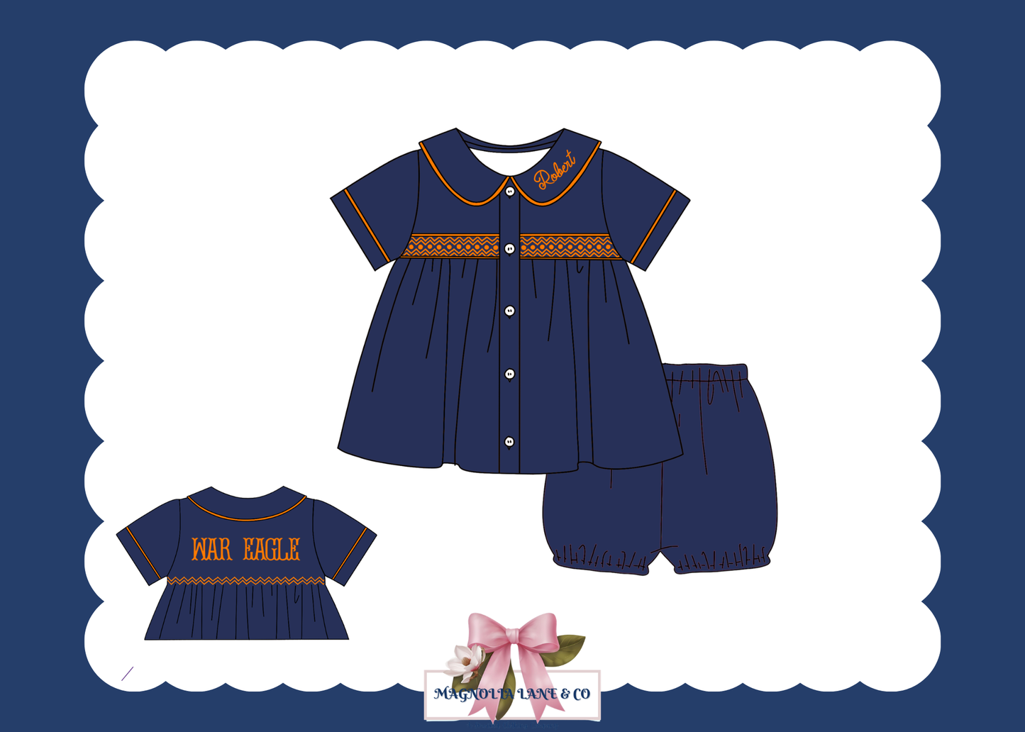 PO23: Boy’s Navy & Orange Tiny Tailgaters Bubble Shorts Set