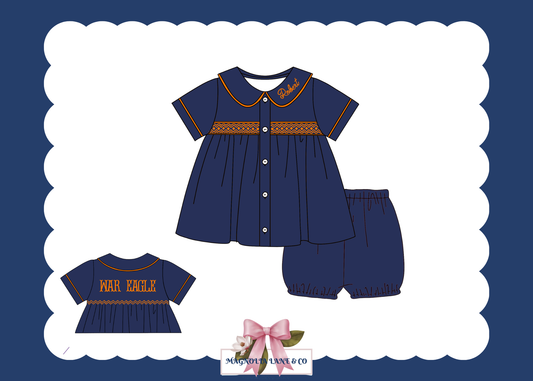 PO23: Boy’s Navy & Orange Tiny Tailgaters Bubble Shorts Set