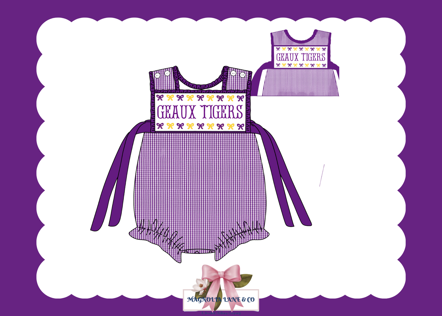 PO23: Girl’s Purple & Gold Gingham Game Day Bubble