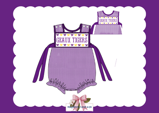 PO23: Girl’s Purple & Gold Gingham Game Day Bubble