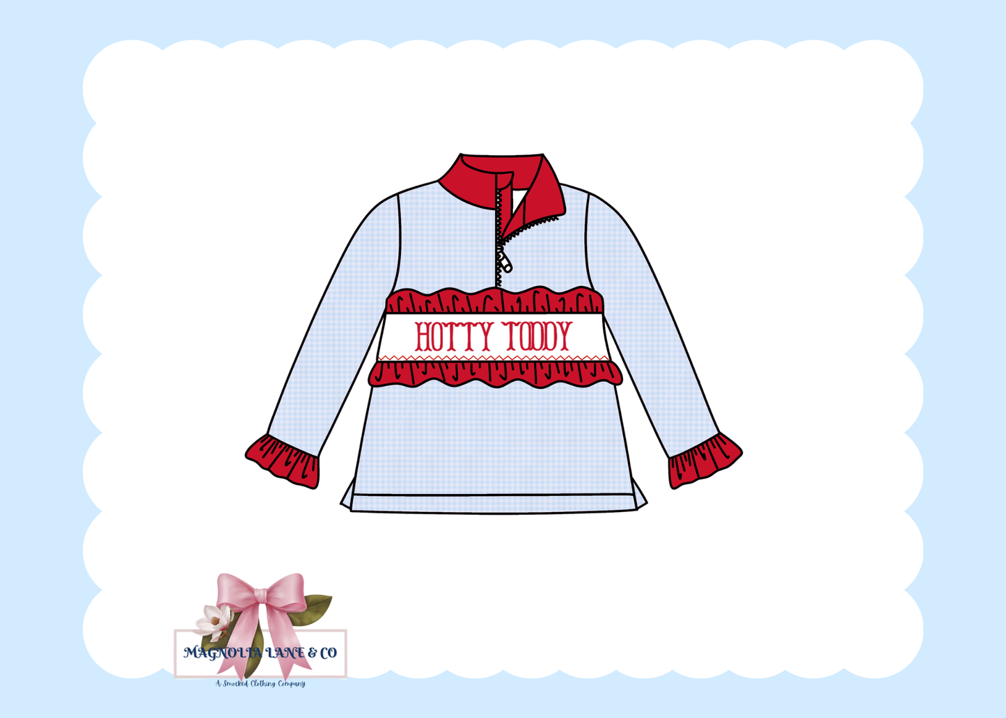 PO23: Girl's Blue & Red Smocked Pullover