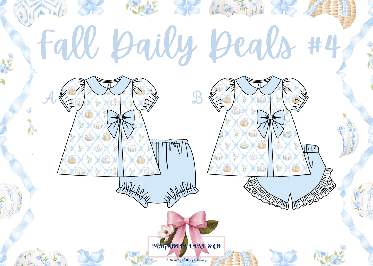 Girl's Blue & White Preppy Pumpkins Bloomer Set