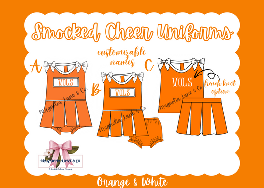 PO8: Orange/White Cheer Uniforms