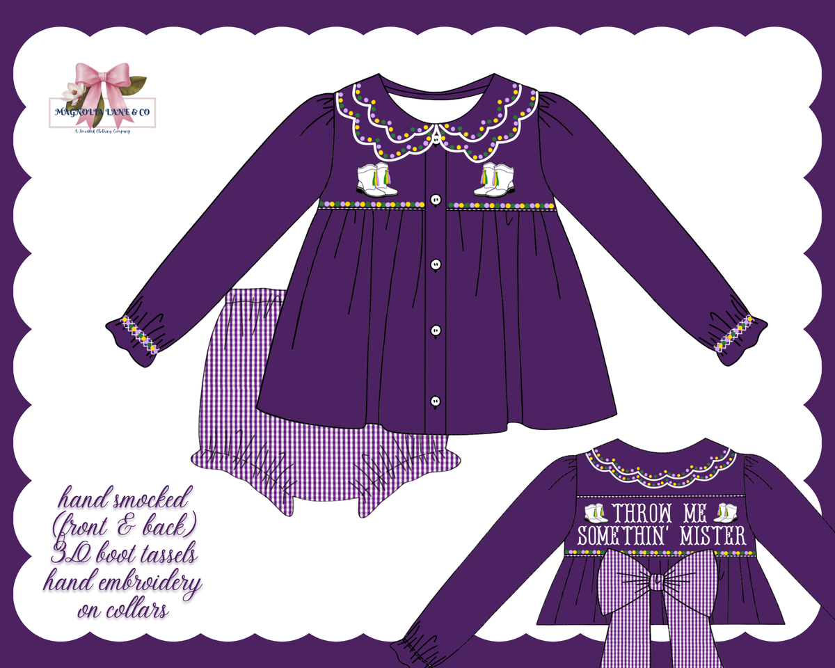 PO30: Girl’s Throw Me Somethin’ Bloomer Set/Dress (ETA: January)