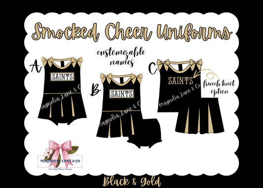PO8: Black/Gold Cheer Uniforms