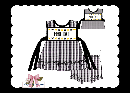 PO23: Girl’s Black & Gold Gingham Game Day Bloomer Set/Dress