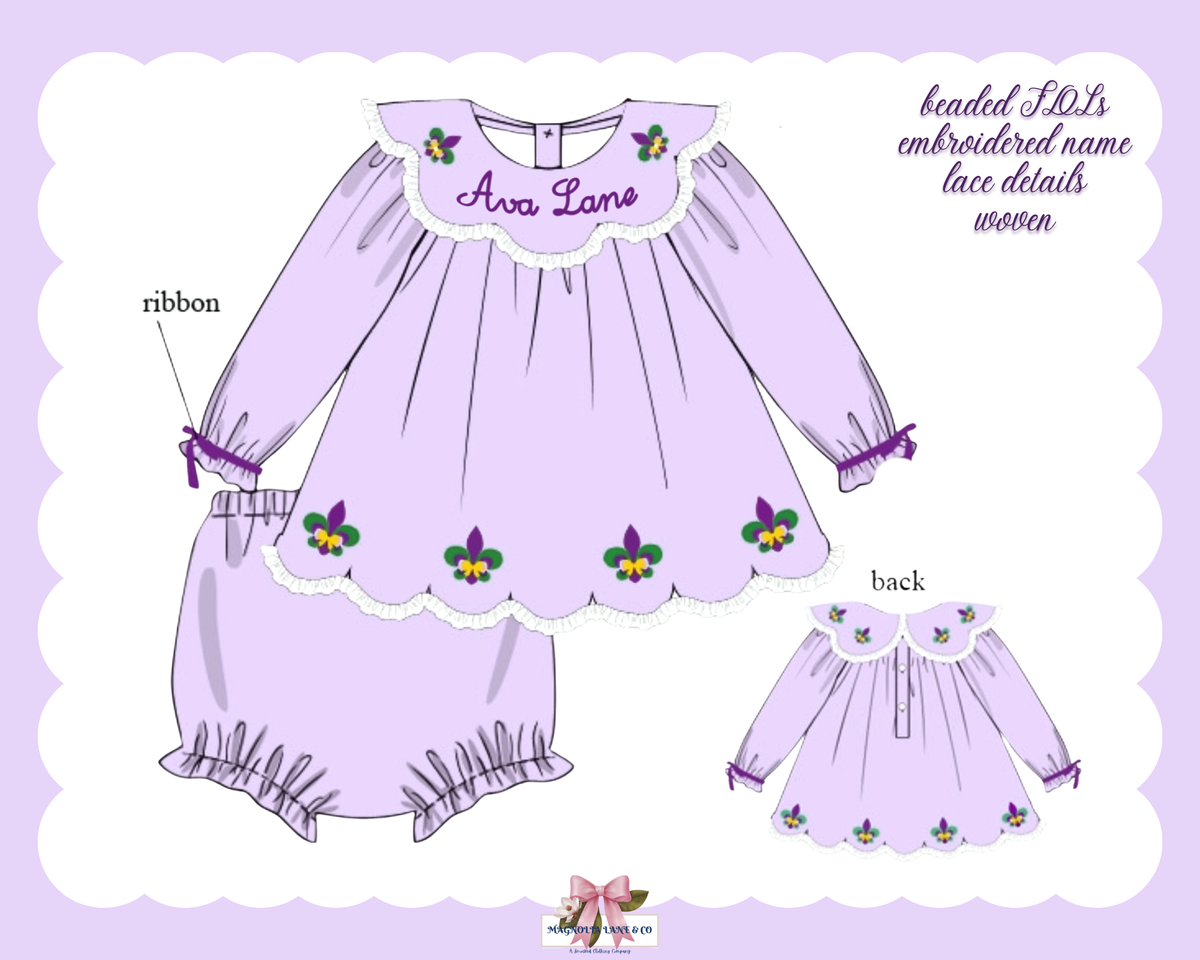 PO30: Girl's Little Miss Mardi Gras Bloomer Set/Dress (ETA: January)
