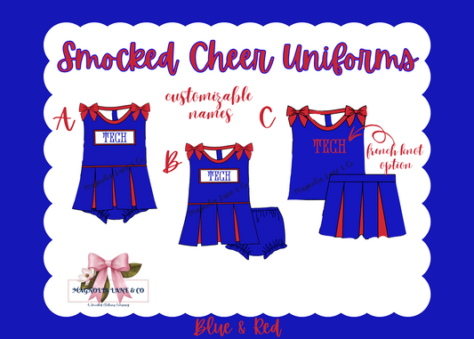 PO8: Blue/Red Cheer Uniforms