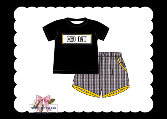 PO23: Boy’s Black & Gold Gingham Game Day Shorts Set