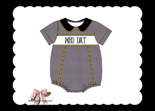 PO23: Boy’s Black & Gold Gingham Game Day Bubble