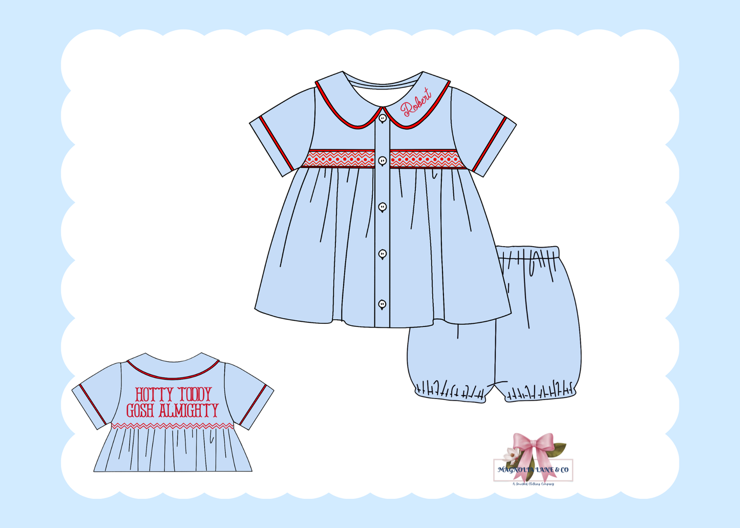 PO23: Boy’s Light Blue & Red Tiny Tailgaters Bubble Shorts Set