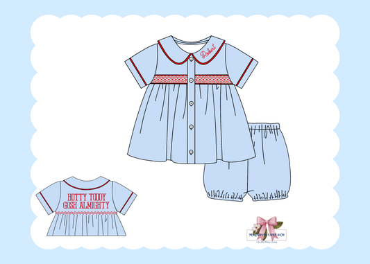 PO23: Boy’s Light Blue & Red Tiny Tailgaters Bubble Shorts Set
