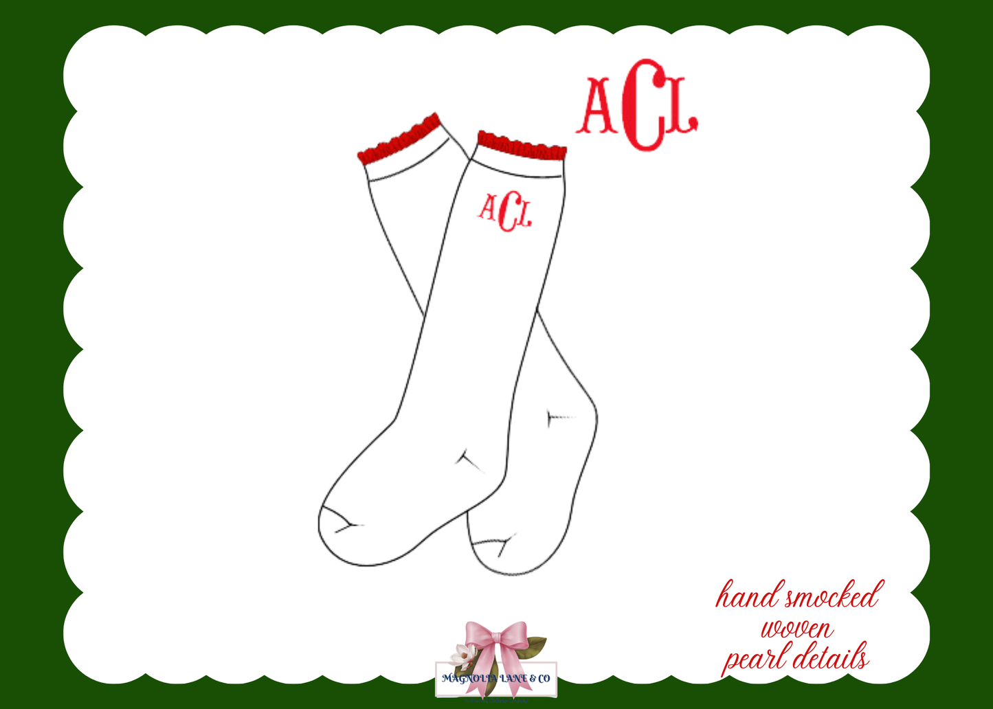 PO26: Girl’s Red Monogram Socks (ETA: October)