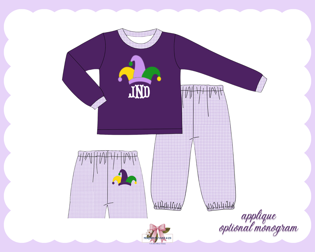 PO30: Boy’s Jester Hat Monogram Pants Set (ETA: January)