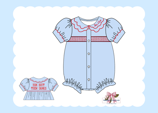 PO23: Girl’s Light Blue & Red Tiny Tailgators Bubble