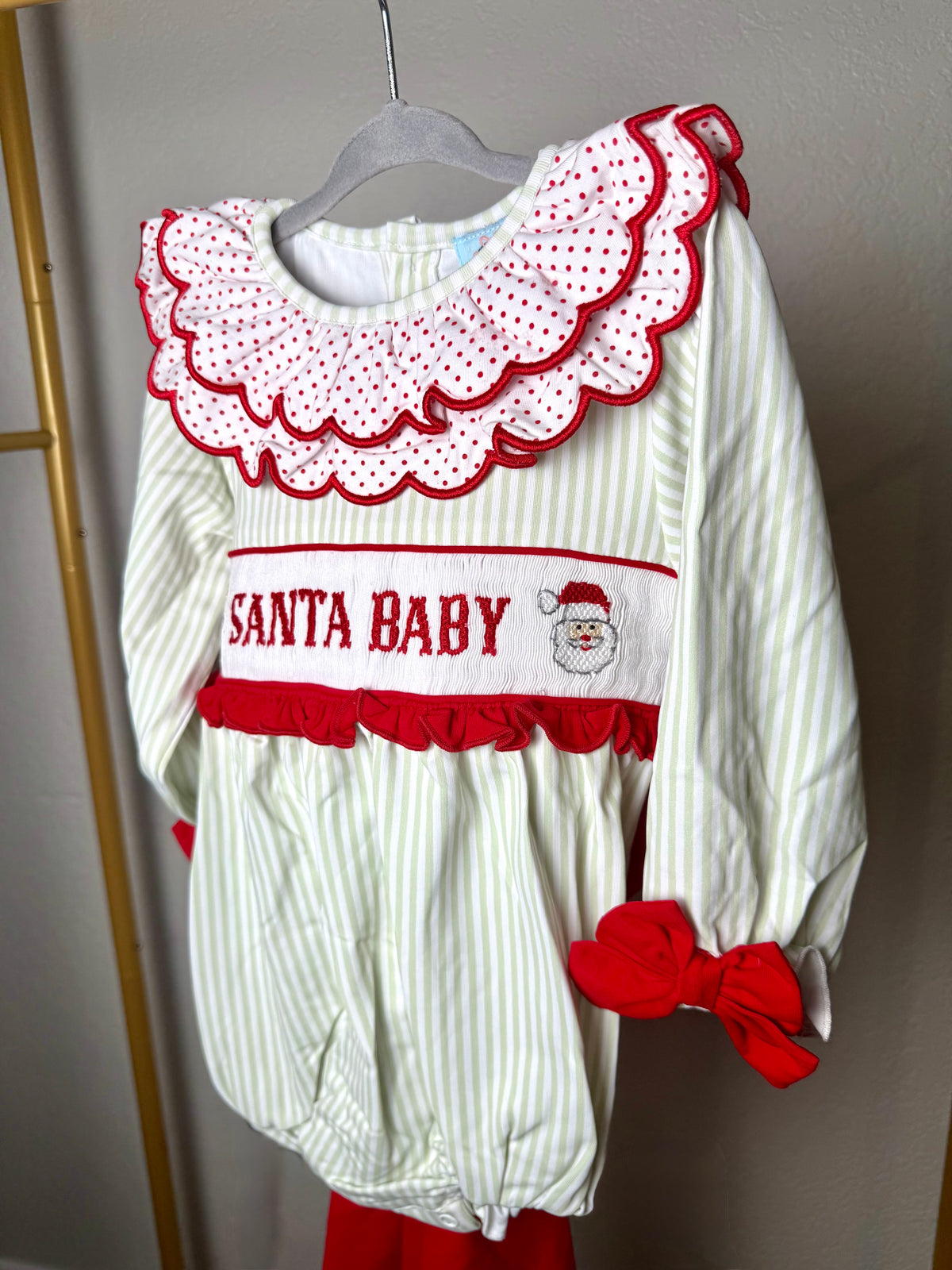 Santa Name Smocks (White Santa): Girl’s Bubble - "SANTA BABY"