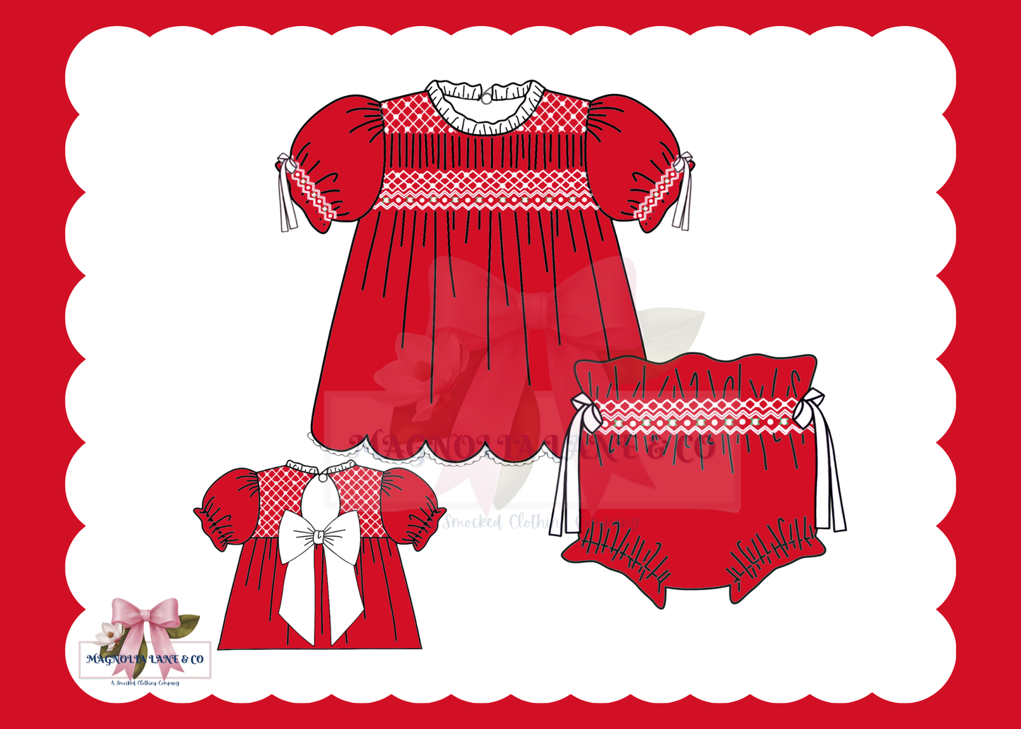 PO26: Red Christmas Heirloom: Girl’s Bloomer Set/Dress (ETA: October)