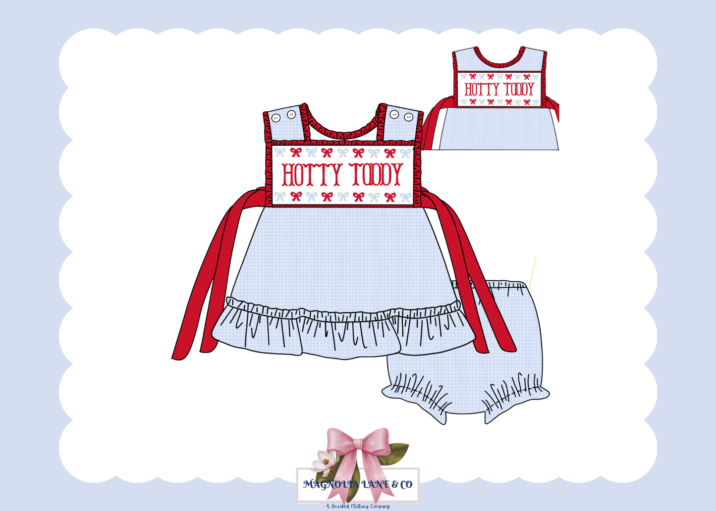 PO23: Girl’s Light Blue & Red Gingham Game Day Bloomer Set/Dress