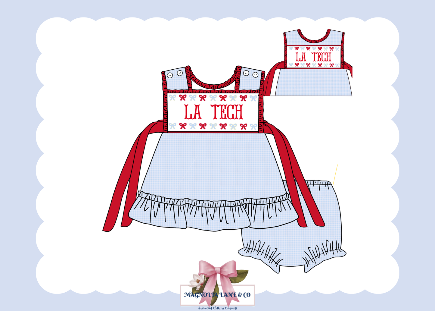 PO23: Girl’s Light Blue & Red Gingham Game Day Bloomer Set/Dress
