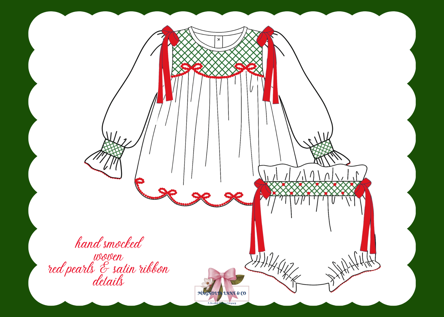 PO26: White Christmas: Girl’s Bloomer Set/Dress (ETA: October)