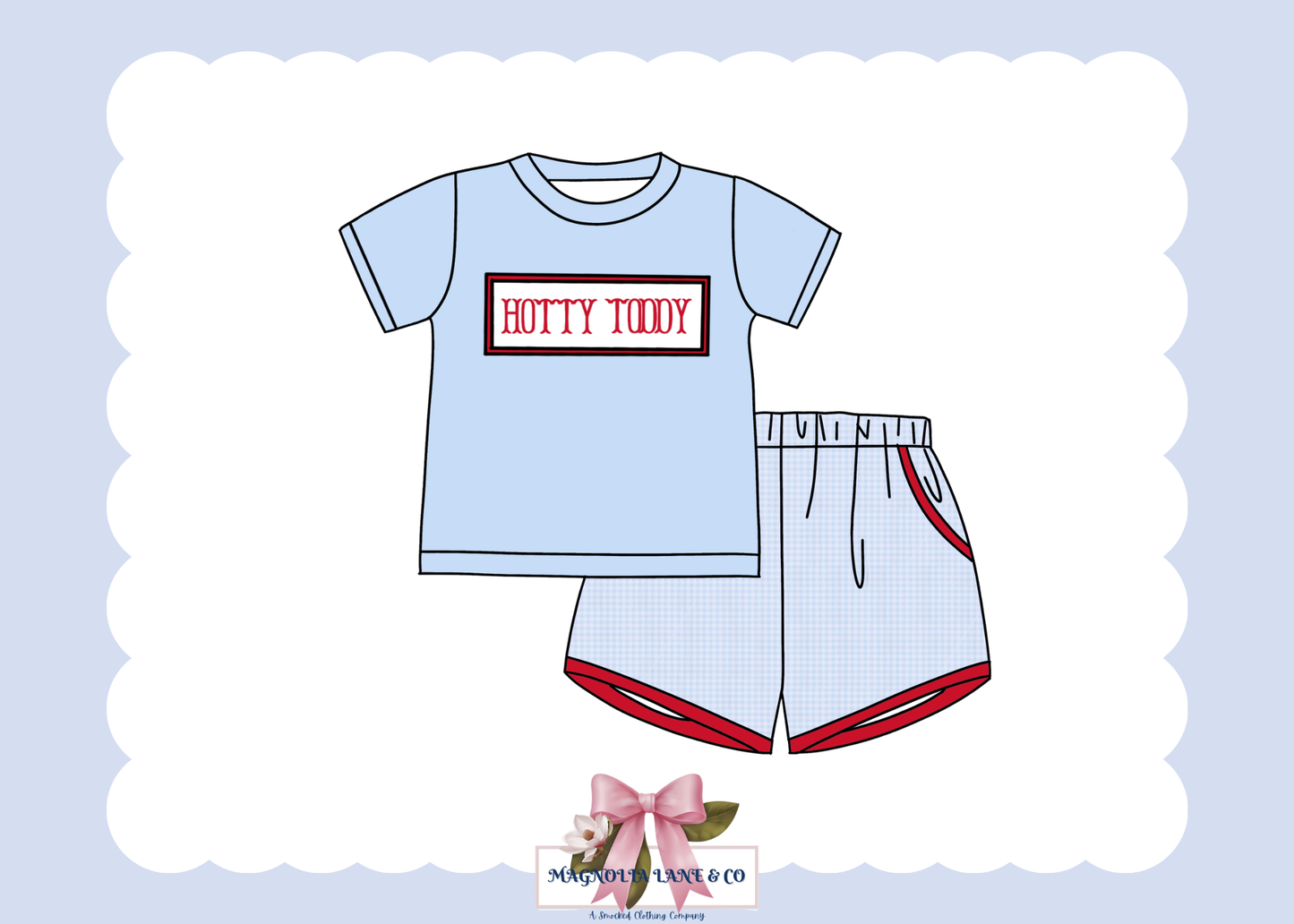 PO23: Boy’s Light Blue & Red Gingham Game Day Shorts Set