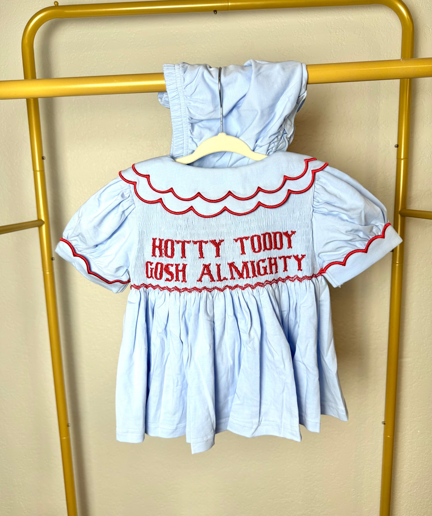 Girl's Blue & Red Tiny Tailgater Bloomer Set - "HOTTY TODDY GOSH ALMIGHTY"