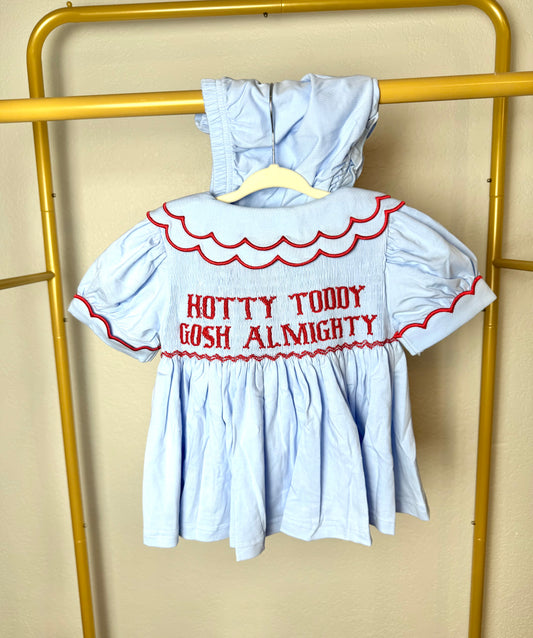 Girl's Blue & Red Tiny Tailgater Bloomer Set - "HOTTY TODDY GOSH ALMIGHTY"