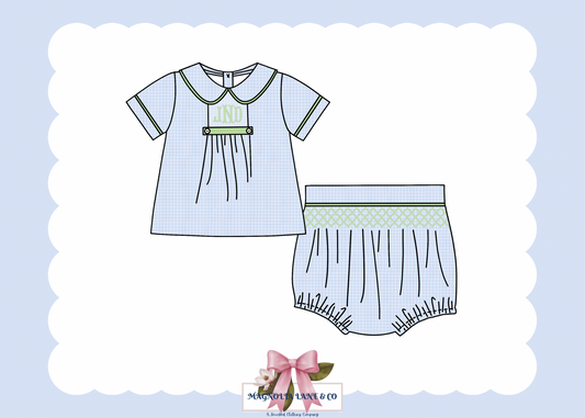 PO22: Boy's Blue & Green Initials Diaper Set
